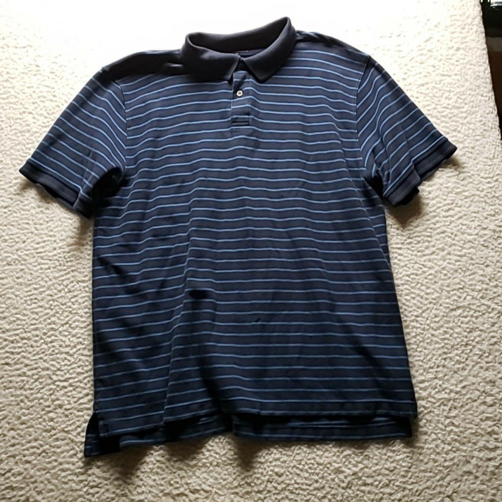 L.L. Bean Polo Shirt Mens XL Blue Stripe Short Sleeve Cotton Tagless Knit Top